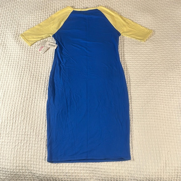 LuLaRoe Women’s Julia Cotton Blend Dress/Size: Small/Color: Blue-Yellow (NWT) - Picture 5 of 10